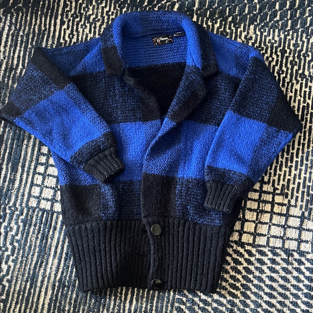 Vintage 80’s Blue Buffalo Plaid Drop Waist Cardigan Wool Size Medium
